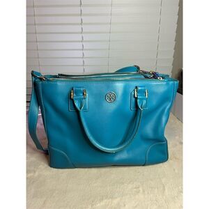 Tory Burch Robinson Double Zip Tote Bag Electric Eel Blue Women's Handbag